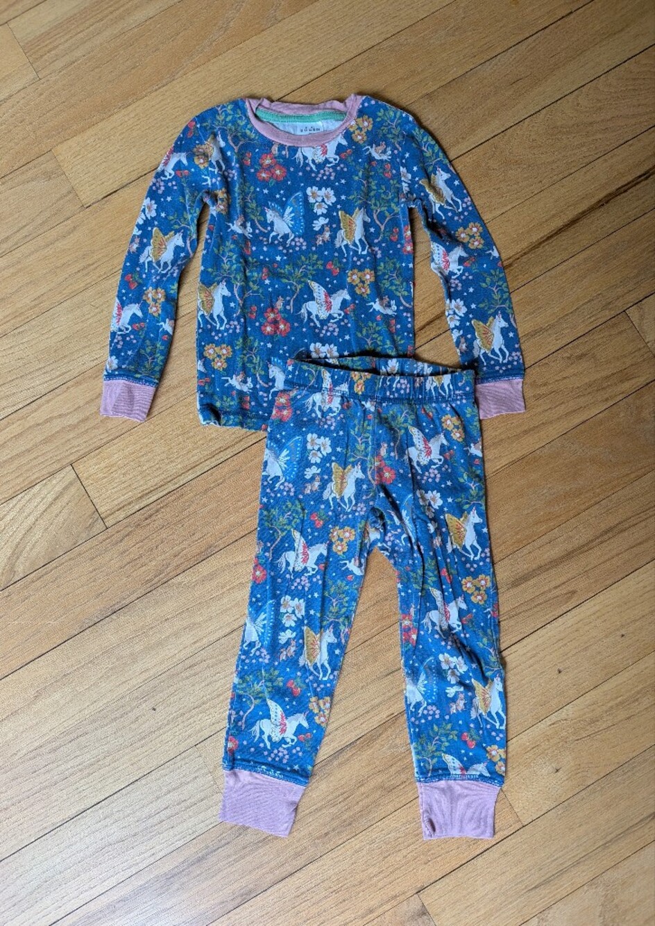 Mini Boden Blue Unicorn & Woodland Pajama Set, Size 4